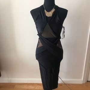 Sexy black lace form hugging midi dress!